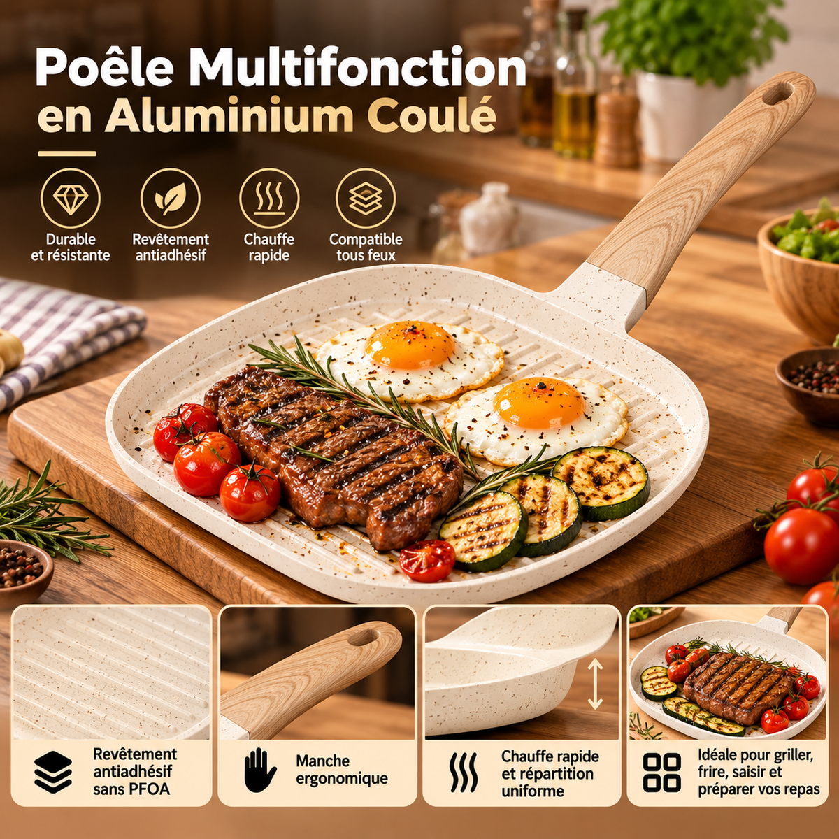 Poêle à griller antiadhésive avec un revêtement