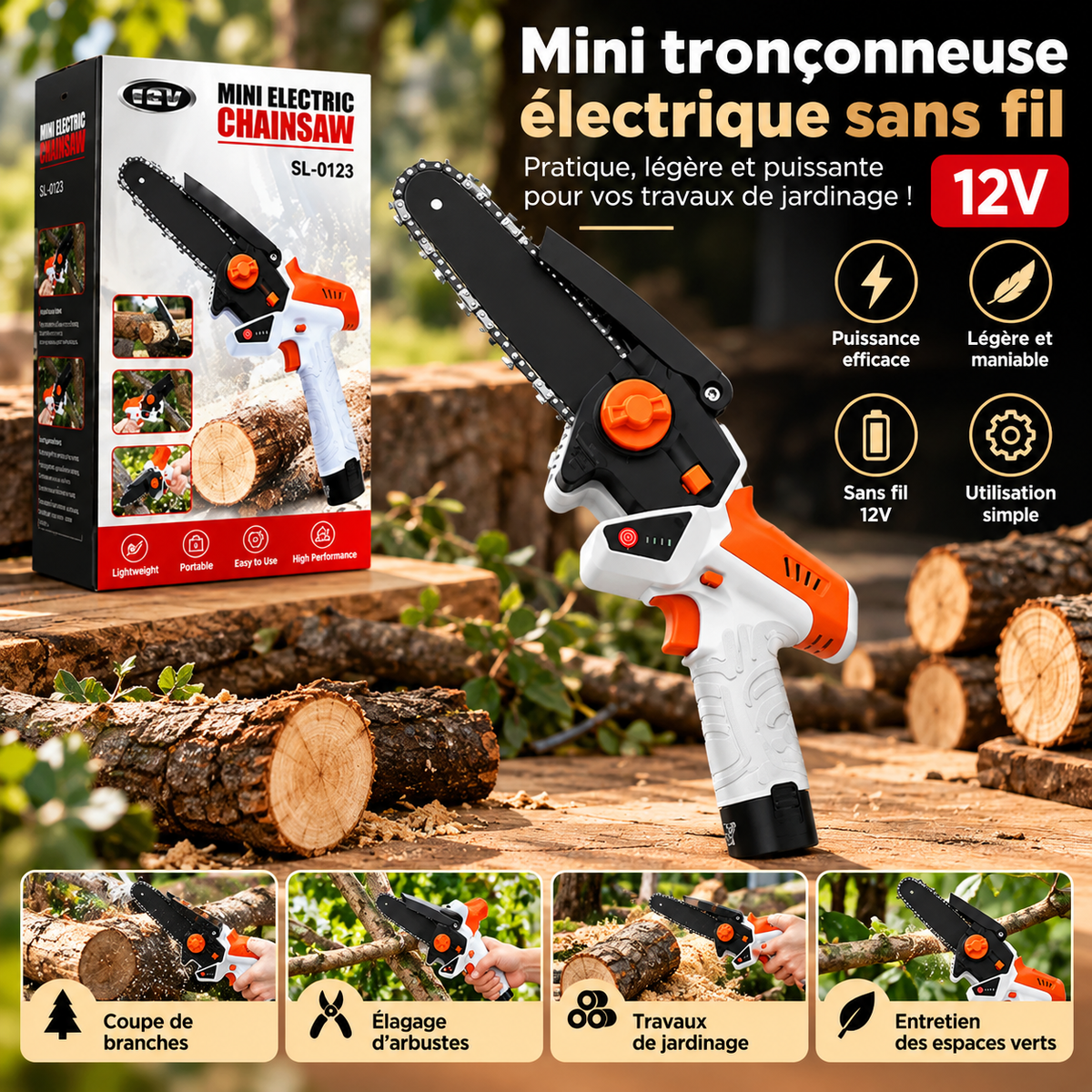 Mini Tronçonneuse Électrique Sans Fil 12V