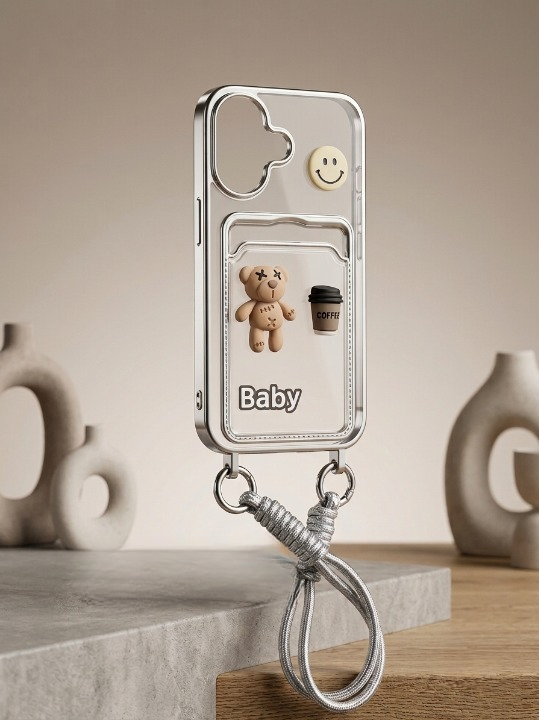 Coque Transparente pour iPhone 16 avec cordon ajustable et porte-carte