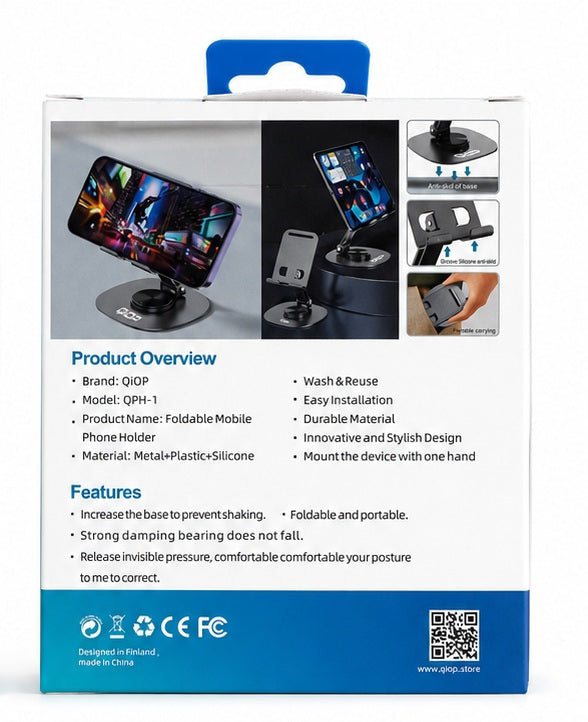 Support de téléphone pliable QiOP QPH-1 en métal
