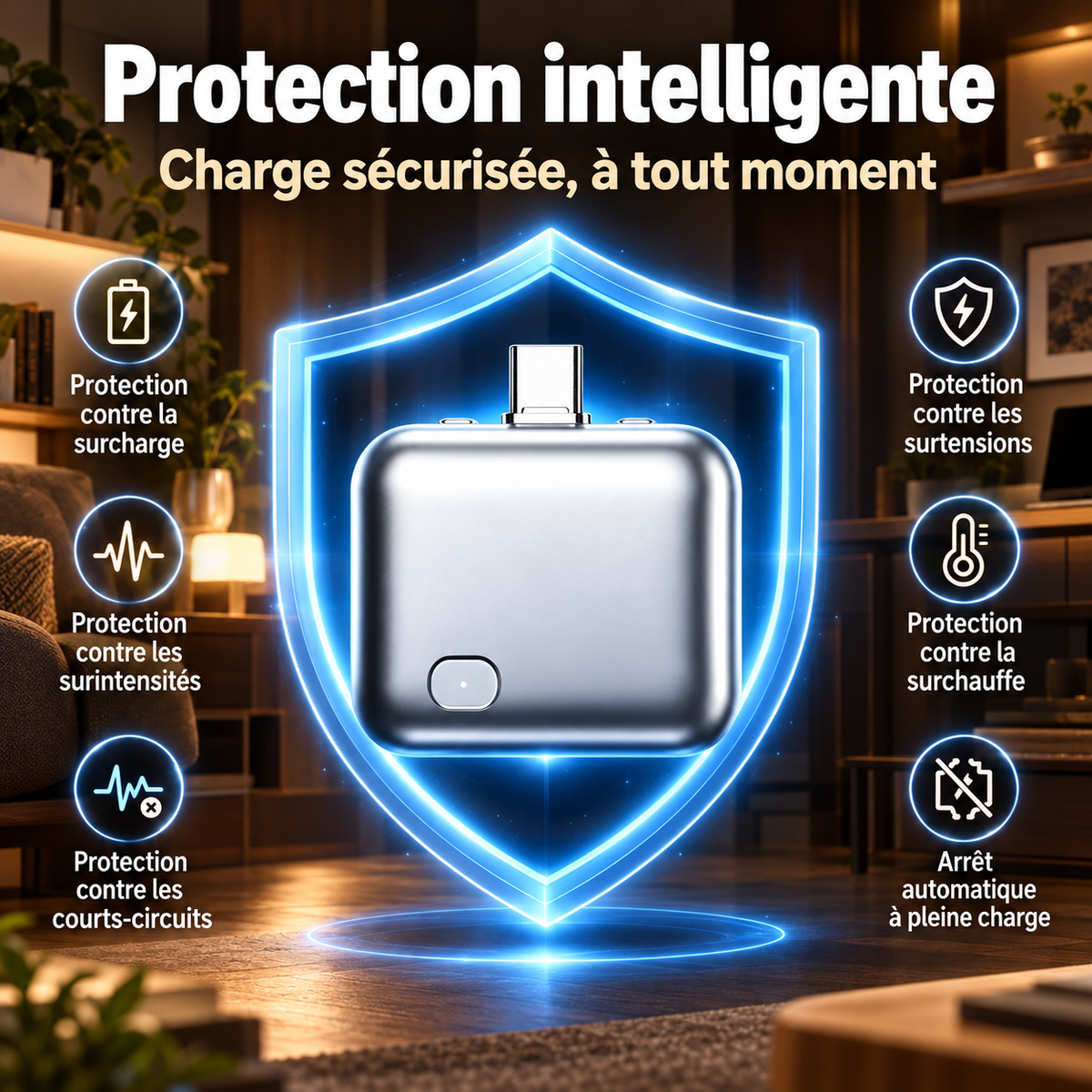 Adaptateur USB-C Charge Rapide avec Coupure Automatique
