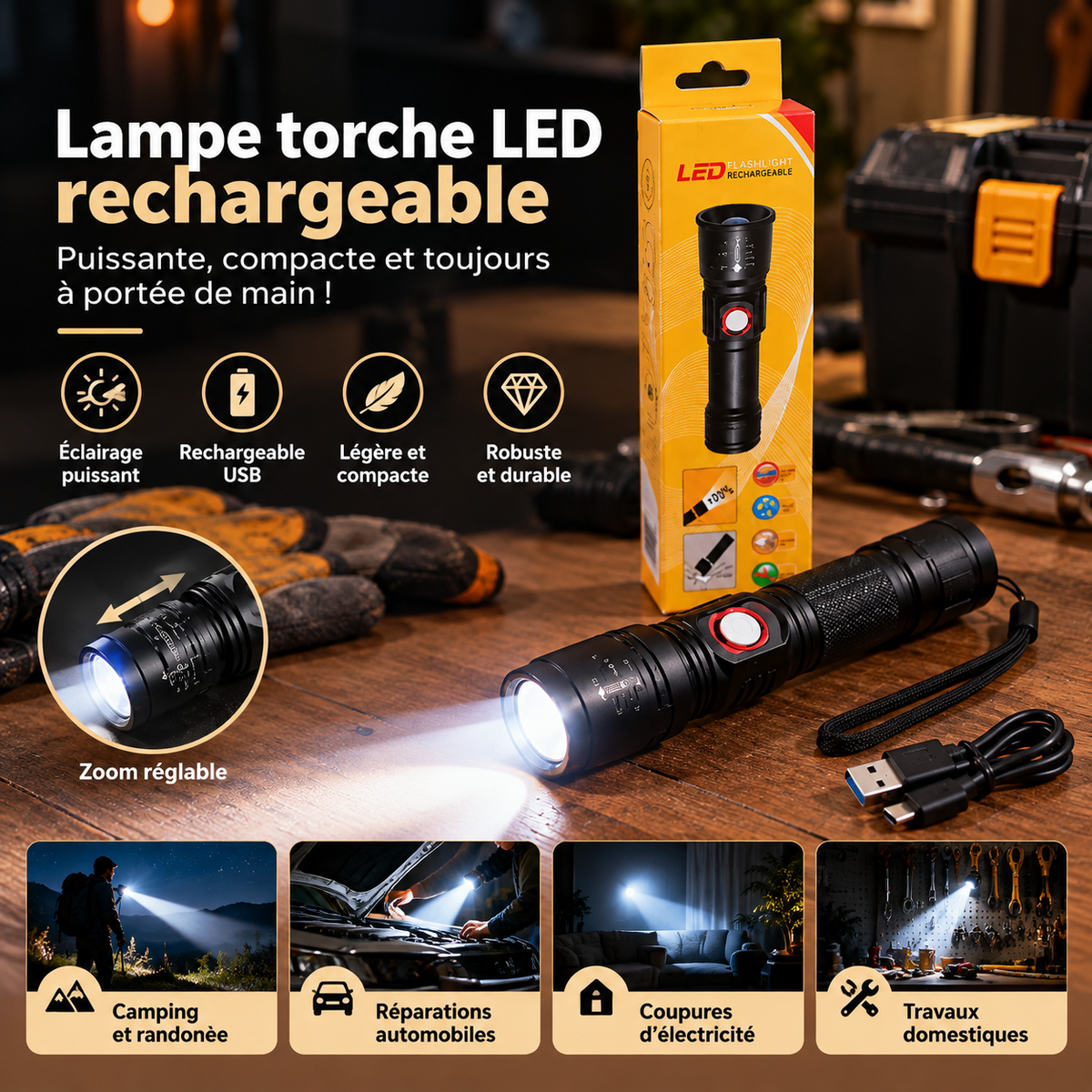 Lampe torche LED rechargeable